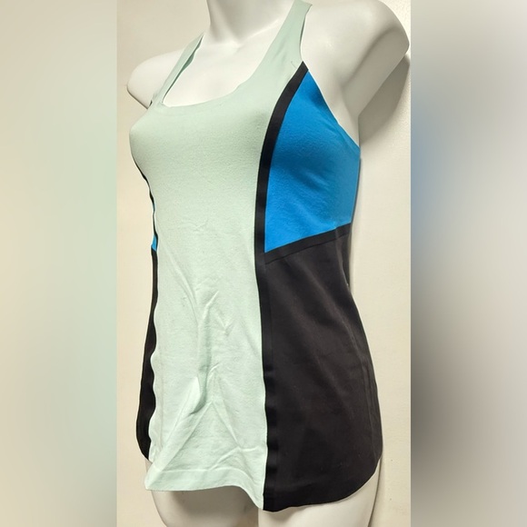 Lululemon Athletica Green Black Fitted Asymmetrical Tank Top - Picture 2 of 7